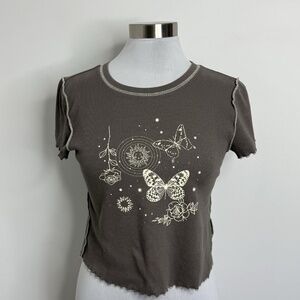 Vtg Arizona Jeans Co. Phantom Grey Graphic Crop T-Shirt L Y2K 2000's Baby doll